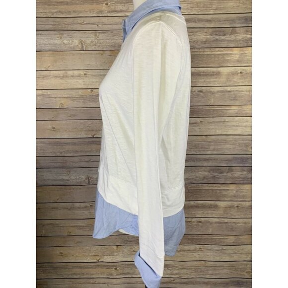 Tommy Hilfiger Womens Small Layered Top Collared Blue White Long Sleeve Blouse - Picture 4 of 9